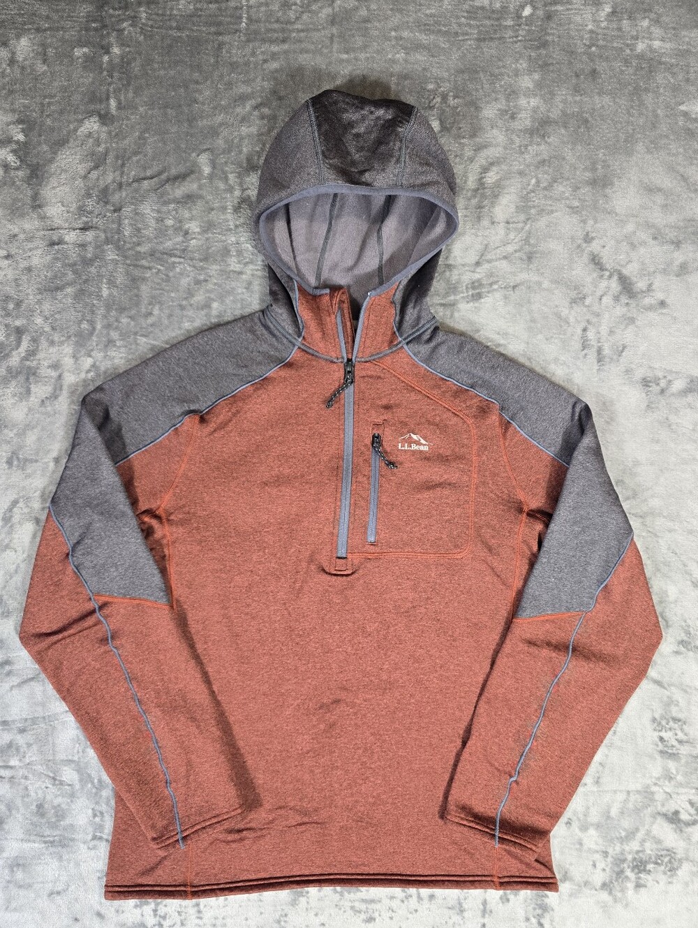 Ll Bean North Ridge 1/4 Zip Hoodie Size Medium Slightly Fitted Rust Charcoal